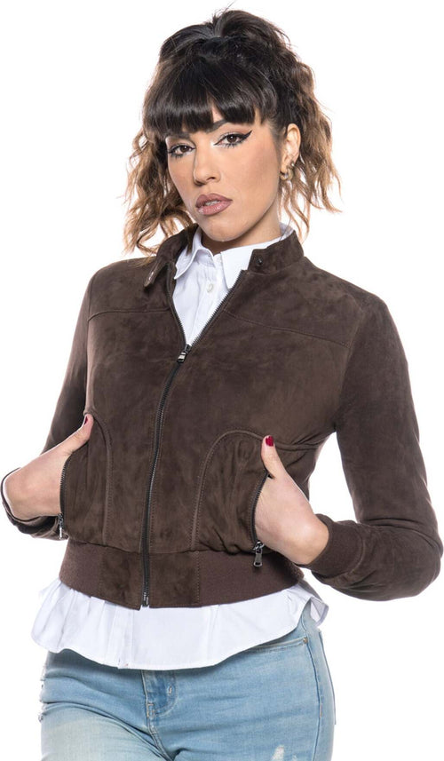 Timberly---Bomber-Donna-Testa-di-Moro-in-vera-pelle-camoscio
