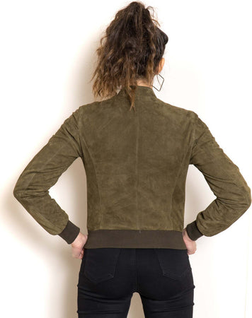 Timberly---Bomber-Donna-Verde-in-vera-pelle-camoscio