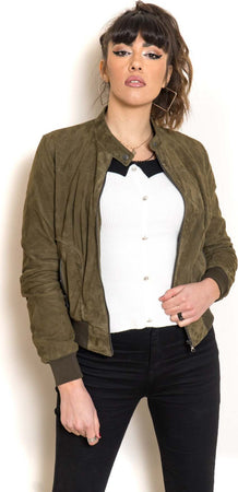 Timberly---Bomber-Donna-Verde-in-vera-pelle-camoscio