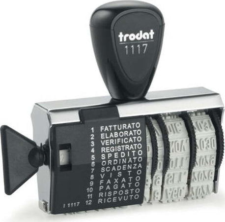 Timbro Datario + Polinomio 1117 - manuale - 4 mm - Trodat Cancelleria e prodotti per ufficio/Archivio ufficio e accessori per scrivania/Etichette divisori per schedario e timbri/Timbri e materiali per timbri/Timbri Eurocartuccia - Pavullo, Commerciovirtuoso.it