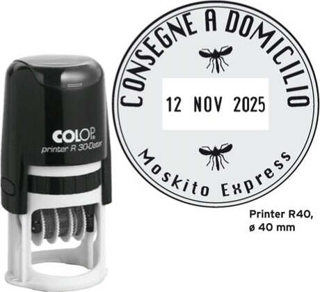 Timbro datario R40 - diametro 40 mm - 6 righe - autoinchiostrante - personalizzabile - Colop Cancelleria e prodotti per ufficio/Archivio ufficio e accessori per scrivania/Etichette divisori per schedario e timbri/Timbri e materiali per timbri/Timbri Eurocartuccia - Pavullo, Commerciovirtuoso.it