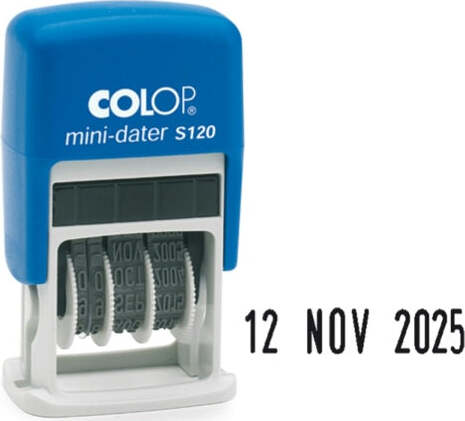 Timbro Mini Dater S120 Datario - 3 8 mm - autoinchiostrante - Colop Cancelleria e prodotti per ufficio/Archivio ufficio e accessori per scrivania/Etichette divisori per schedario e timbri/Timbri e materiali per timbri/Timbri Eurocartuccia - Pavullo, Commerciovirtuoso.it
