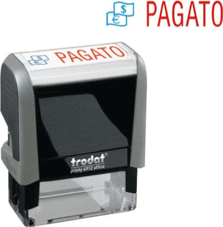 Timbro Office Printy Eco - PAGATO - 47x18 mm - Trodat Cancelleria e prodotti per ufficio/Archivio ufficio e accessori per scrivania/Etichette divisori per schedario e timbri/Timbri e materiali per timbri/Timbri Eurocartuccia - Pavullo, Commerciovirtuoso.it