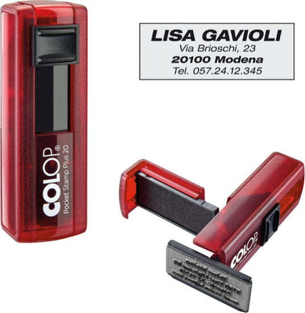 Timbro Pocket Stamp Plus 20 - 14x38 mm - 4 righe - autoinchiostrante - Colop Cancelleria e prodotti per ufficio/Archivio ufficio e accessori per scrivania/Etichette divisori per schedario e timbri/Timbri e materiali per timbri/Timbri Eurocartuccia - Pavullo, Commerciovirtuoso.it