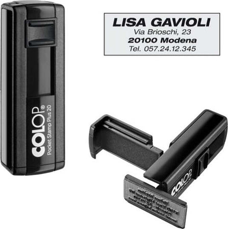 Timbro Pocket Stamp Plus 20 - 14x38 mm - 4 righe - autoinchiostrante - Colop Cancelleria e prodotti per ufficio/Archivio ufficio e accessori per scrivania/Etichette divisori per schedario e timbri/Timbri e materiali per timbri/Timbri Eurocartuccia - Pavullo, Commerciovirtuoso.it