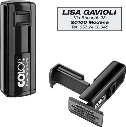 Timbro Pocket Stamp Plus 20 - 14x38 mm - 4 righe - autoinchiostrante - Colop Cancelleria e prodotti per ufficio/Archivio ufficio e accessori per scrivania/Etichette divisori per schedario e timbri/Timbri e materiali per timbri/Timbri Eurocartuccia - Pavullo, Commerciovirtuoso.it