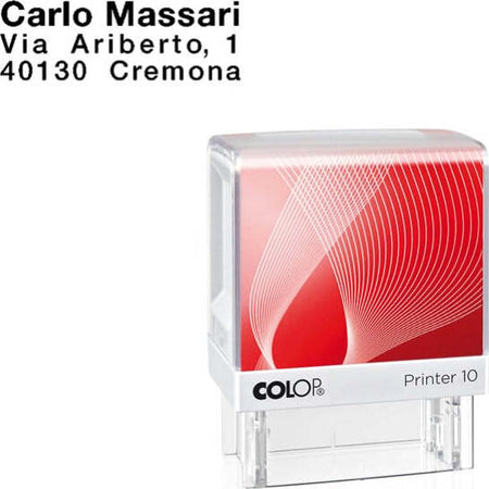 Timbro Printer 10 - autoinchiostrante - 10x27 mm - 3 righe - Colop Cancelleria e prodotti per ufficio/Archivio ufficio e accessori per scrivania/Etichette divisori per schedario e timbri/Timbri e materiali per timbri/Timbri Eurocartuccia - Pavullo, Commerciovirtuoso.it