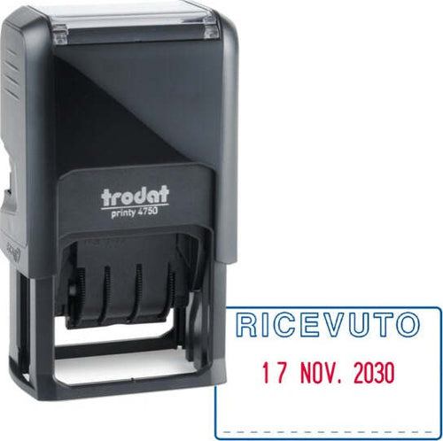 Timbro Printy 4750-L autoinchiostrante - DATA + RICEVUTO - 41x24 mm - 4 mm - bicolore -Trodat Cancelleria e prodotti per ufficio/Archivio ufficio e accessori per scrivania/Etichette divisori per schedario e timbri/Timbri e materiali per timbri/Timbri Eurocartuccia - Pavullo, Commerciovirtuoso.it
