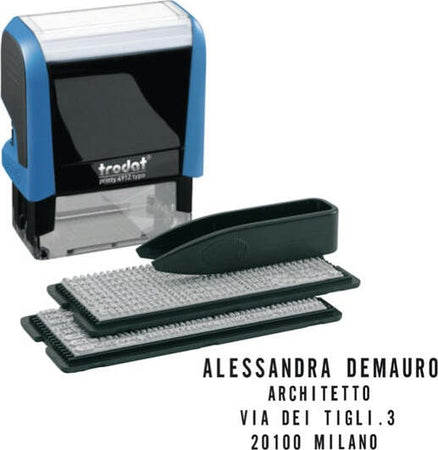 Timbro Printy Typo 4.0 autocomponibile - 38x14 mm - 3 righe - Trodat Cancelleria e prodotti per ufficio/Archivio ufficio e accessori per scrivania/Etichette divisori per schedario e timbri/Timbri e materiali per timbri/Timbri Eurocartuccia - Pavullo, Commerciovirtuoso.it
