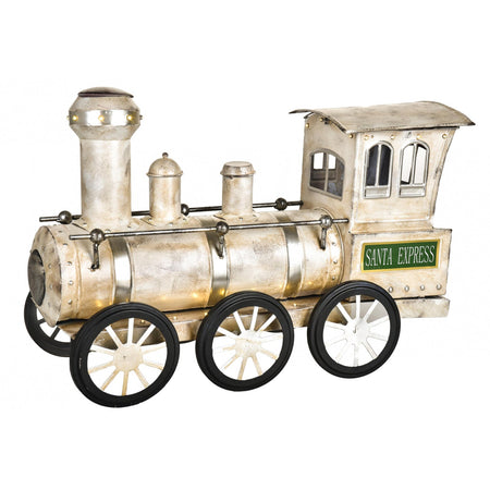 Locomotiva 40 led trenino natalizio in latta Bianco 48 cm decorazione natalizia