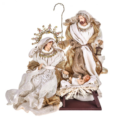 Natività completa statue per presepe con vestiti in tessuto Champagne h 36 cm