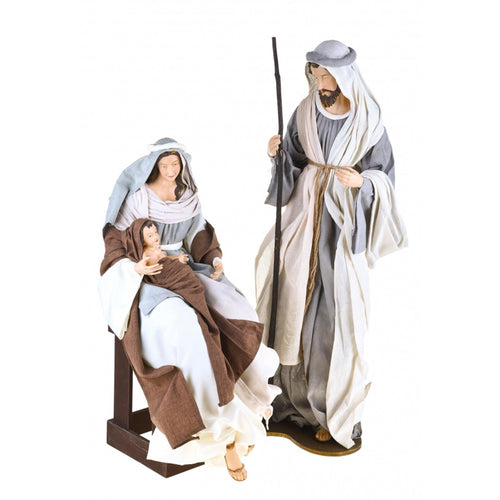 Natività completa statue per presepe con vestiti in tessuto h 60 cm