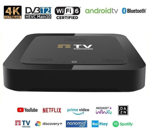 Smart Box TV Android TIMVISION 4K 3/16GB DVB-T2 H.265 HEVC 10bit Digitale Terrestre Wifi 6