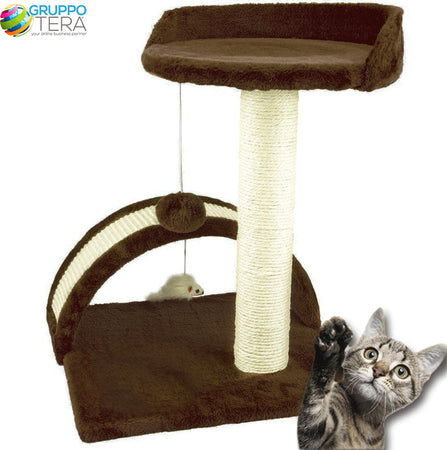 Tiragraffi-Per-Gatti-Marrone-Con-Gioco-Pallina-Palo-50cm-Topolino-Tunnel-Soffice