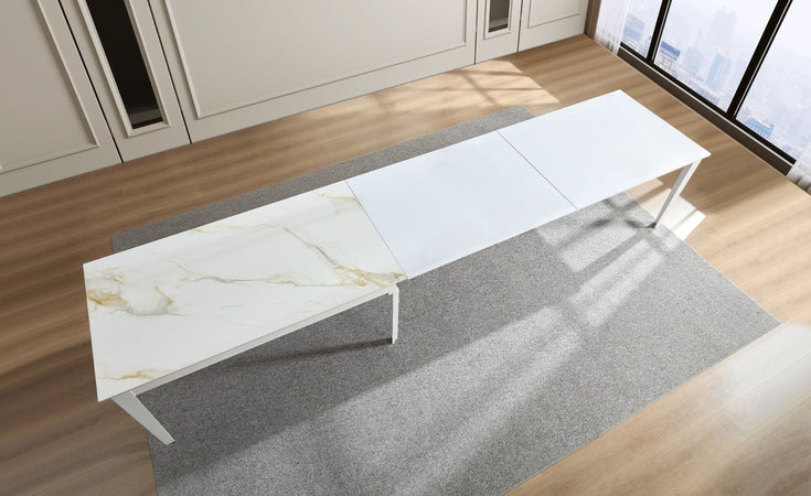 Tavolo "Capella" con gambe in ferro, piano in ceramica e allunghe in MDF 160/400 x 90 x h 75 cm