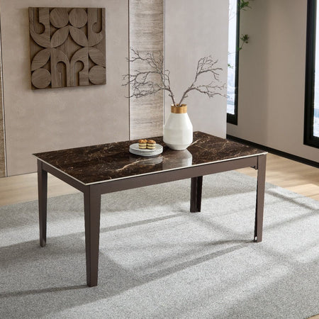 Tavolo "Capella" con gambe in ferro, piano in ceramica e allunghe in MDF 160/400 x 90 x h 75 cm