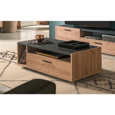 Tavolino da salotto Vitruvia Rovere e Nero con 1 cassetto "Made in Italy"