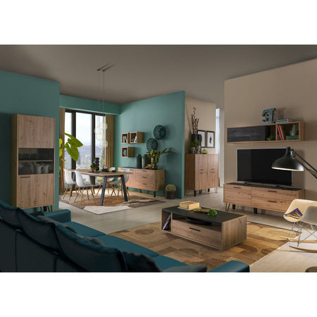 Tavolino da salotto Vitruvia Rovere e Nero con 1 cassetto "Made in Italy"