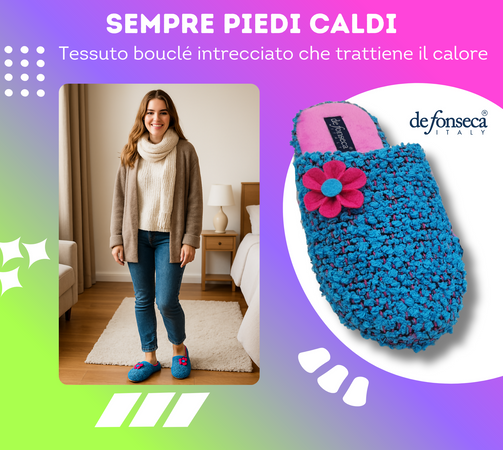 de fonseca Ciabatte Bouclé Suola in Gomma Antiscivolo, Pantofole Donna Estate Inverno in Cotone Traspirante
