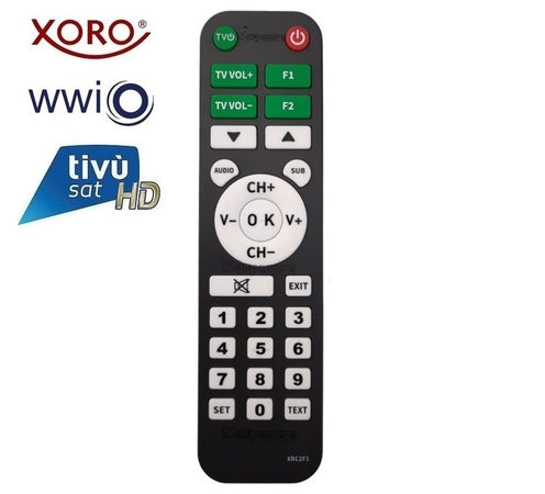 Telecomando con tasti grandi per decoder satellitari XORO HRS 8830 / WWIO UNICO e UNICO PRO