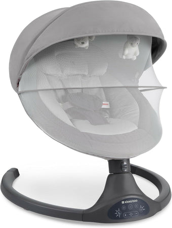 KIKKABOO Sdraietta Neonati Elettrica CODIE - Dondolo Elettrico per Neonati con Bluetooth, 5 Velocità, Schienale Regolabile, 10 Melodie, Fino a 9 kg, colore LIGHT GREY - GRIGIO CHIARO - con Telecomando - rilassante, calmante