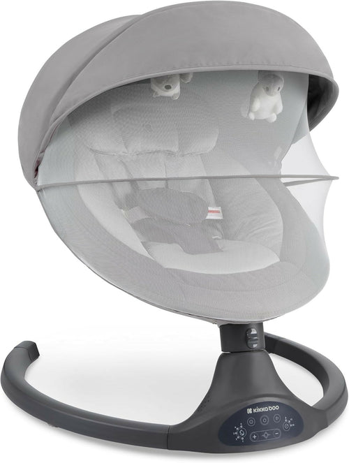 KIKKABOO Sdraietta Neonati Elettrica CODIE - Dondolo Elettrico per Neonati con Bluetooth, 5 Velocità, Schienale Regolabile, 10 Melodie, Fino a 9 kg, colore LIGHT GREY - GRIGIO CHIARO - con Telecomando - rilassante, calmante