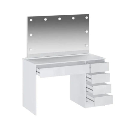 Toeletta Elite 5 cassetti con specchio con lampadine LED colore bianco