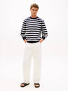 Tommy Hilfiger felpa uomo a righe in cotone terry regular fit blu