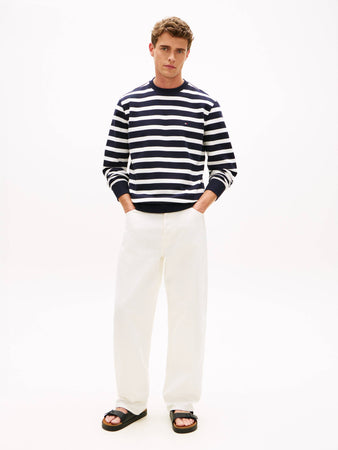 Tommy Hilfiger felpa uomo a righe in cotone terry regular fit blu