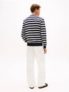 Tommy Hilfiger felpa uomo a righe in cotone terry regular fit blu