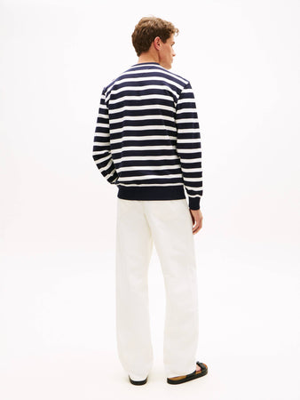 Tommy Hilfiger felpa uomo a righe in cotone terry regular fit blu