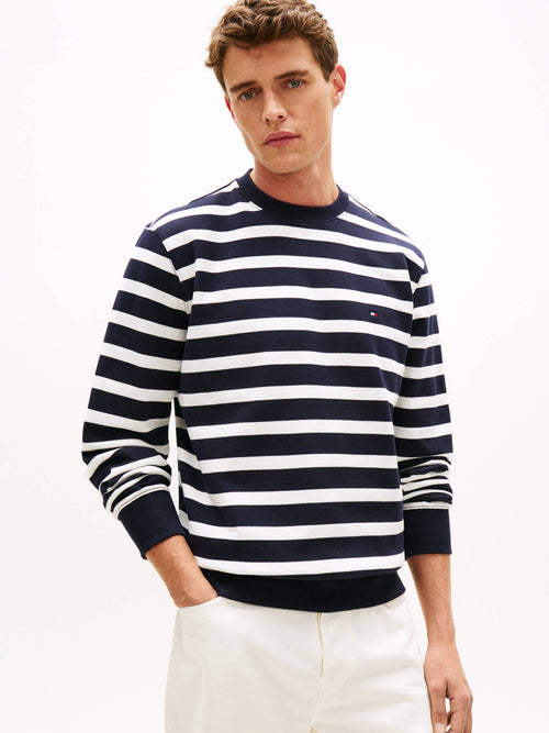 Tommy Hilfiger felpa uomo a righe in cotone terry regular fit blu