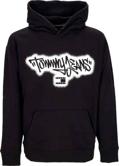 Tommy-Hilfiger-Felpa-Leggera-Cappuccio-Uomo-Relaxed-Spray-Graffiti-Hoodie-Black-da-uomo