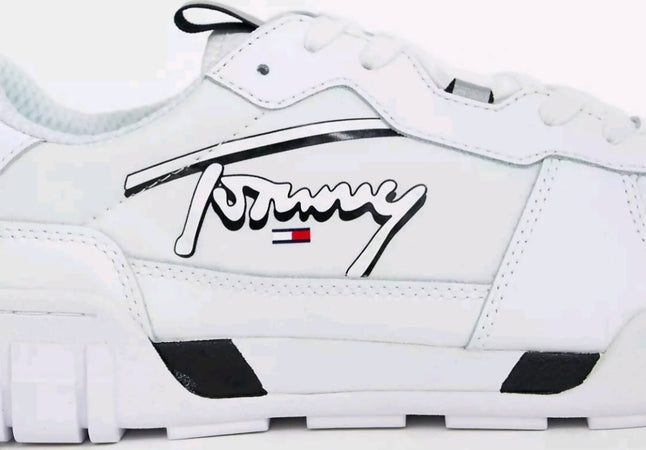 Tommy Hilfiger Sneakers Uomo Bianche in Pelle Con Suola in Gomma Sneaker Casual Total White Con Logo Laterale E Lacci Moda/Uomo/Scarpe/Sneaker e scarpe sportive/Sneaker casual Euforia - Bronte, Commerciovirtuoso.it