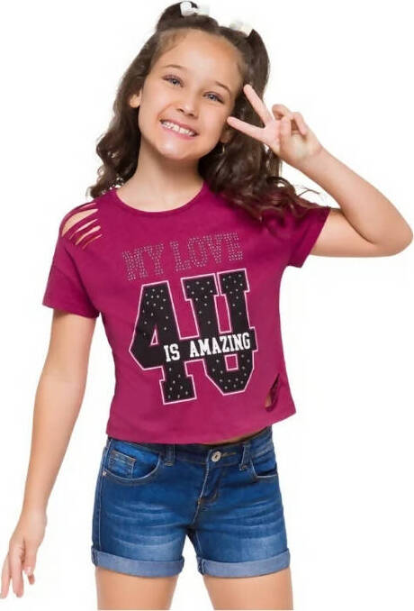 Top Bambina Estivo Rosa Crop Maglietta Corta Bimba Estate Maniche Corte Stampata Magliettina Corta Mezze Manche Fashion Bimba T-SHIRT Piccole Canaglie - Tropea, Commerciovirtuoso.it
