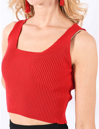 Top Donna in Maglia a Costine Con Collo Squadrato 100% Cotone Made in Italy Crop Top Trendy Corto Ederella