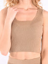 Top Donna in Maglia a Costine Con Collo Squadrato 100% Cotone Made in Italy Crop Top Trendy Corto Ederella