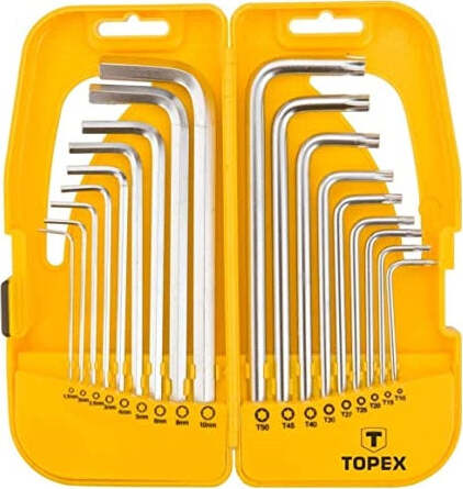 TOPEX---18-PEZZI---SET-CHIAVI-PIEGATE-A-BRUGOLA-ESAGONALI-1.5-10MM-E-TORX-T10-T50