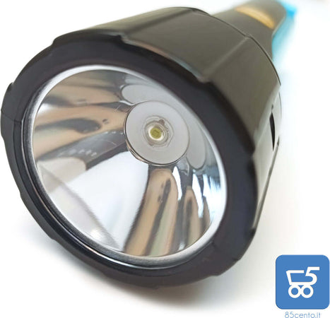 Torcia Elettrica Led Ricaricabile  1W + 2W COB 5 Ore di autonomia Range 500 Metri - Spina retraibile