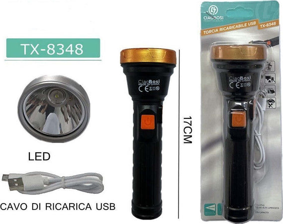 Torcia Elettrica Luce Led Ricaricabile Usb Per Campeggio Escursioni 17cm Tx-8348 Fai da te/Sicurezza e protezione/Torce/Torce elettriche portatili (standard) Trade Shop italia - Napoli, Commerciovirtuoso.it