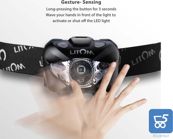 Torcia Frontale a LED Bianco Rosso con Controllo Gesture Luce per Casco Escursionismo