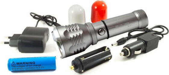 Torcia-Lampada-Led-3w-Ricaricabile-Zoom-Flash-Luce-Strobo-2-Diffusori-Bl-901