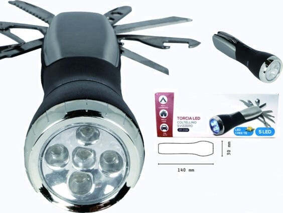 Torcia-Led-Cree-T6-5-Led-Ricaricabile-Con-Coltellino-Svizzero-Campeggio-Dt-2104