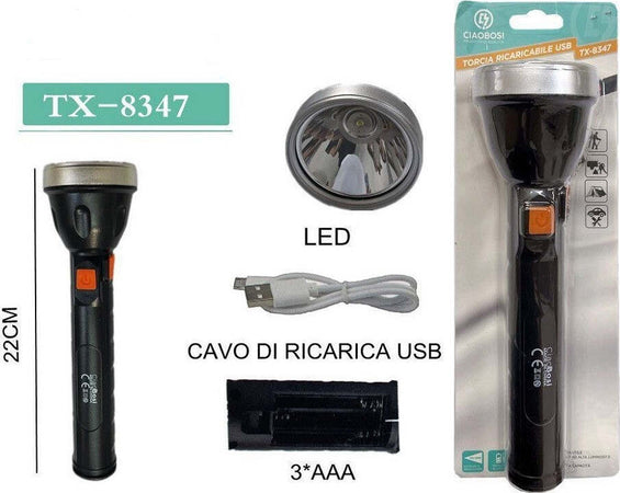 Torcia Ricaricabile Usb Elettrica Luce Led Escursioni Campeggio Lavoro Tx-8347 Fai da te/Sicurezza e protezione/Torce/Torce elettriche portatili (standard) Trade Shop italia - Napoli, Commerciovirtuoso.it