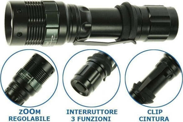 Torcia-Tattica-Militare-Cree-Led-Mod-Police-5000-Lumen-Nero-Con-Attacco-Cintura