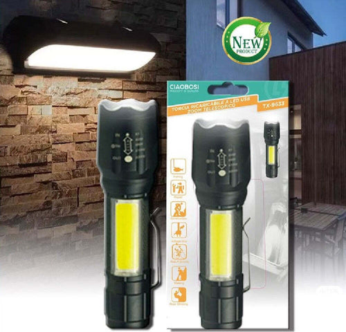 Torcia Tattica Usb Ricaricabile A Led Zoom Telescopico Escursioni Pesca Tx-9633 Fai da te/Sicurezza e protezione/Torce/Torce elettriche portatili (standard) Trade Shop italia - Napoli, Commerciovirtuoso.it