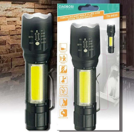 Torcia Tattica Usb Ricaricabile A Led Zoom Telescopico Escursioni Pesca Tx-9633 Fai da te/Sicurezza e protezione/Torce/Torce elettriche portatili (standard) Trade Shop italia - Napoli, Commerciovirtuoso.it