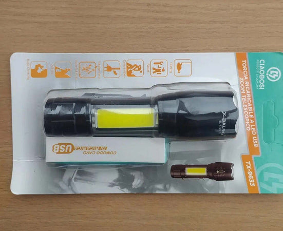 Torcia Tattica Usb Ricaricabile A Led Zoom Telescopico Escursioni Pesca Tx-9633 Fai da te/Sicurezza e protezione/Torce/Torce elettriche portatili (standard) Trade Shop italia - Napoli, Commerciovirtuoso.it