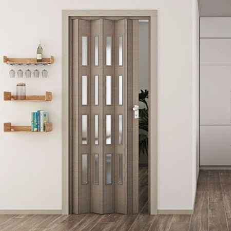 Porta a soffietto "Luciana con Vetri" da Interno 88,5 x h 214 cm in PVC "Made in Italy"