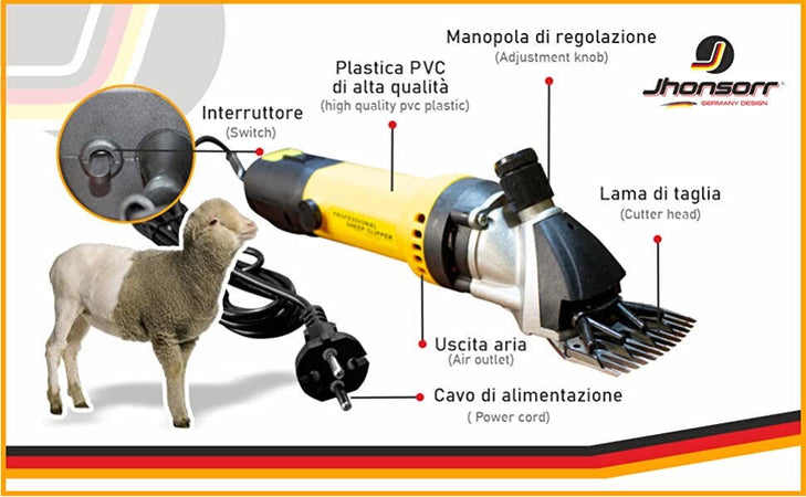 Tosatrice Elettrica JHONSORR per Pecore Commercio Industria e Scienza/Attrezzature e forniture agricole/Attrezzature per animali di allevamento/Pecore e capre/Supporti per tosatura Grow Up - Casoria, Commerciovirtuoso.it